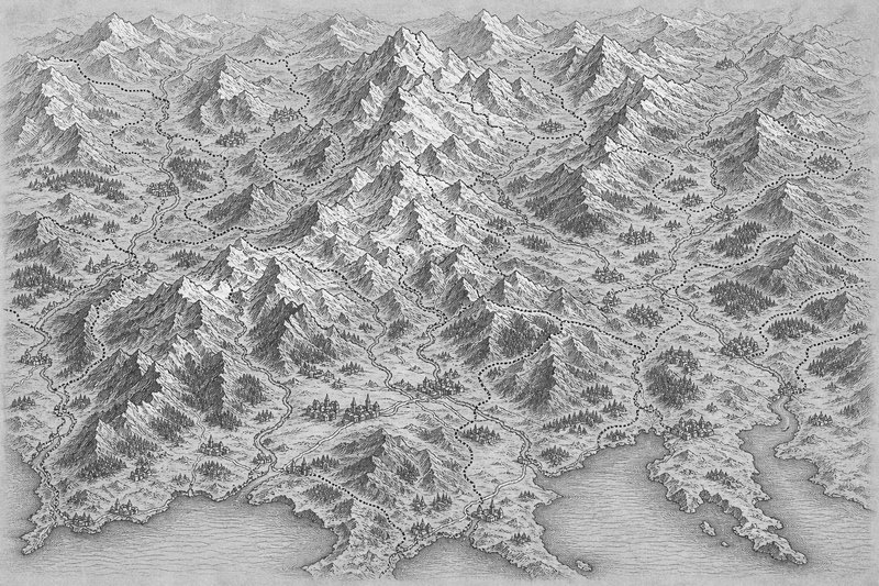 Illustrazione a tratto di una carta d'Europa con i confini regionali in evidenza, vista attraverso un lettore di microfilm